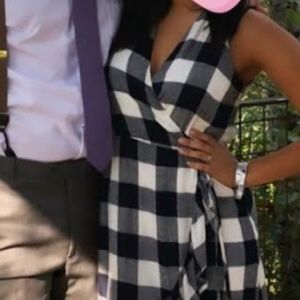 Rails blue and white checkered wrap dress